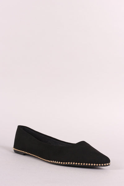 Bamboo Ball-Stud Trim Pointy Toe Flat