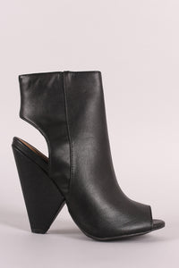 Bamboo Peep Toe Cone Heeld High Shaft Ankle Boots