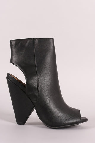 Bamboo Peep Toe Cone Heeld High Shaft Ankle Boots