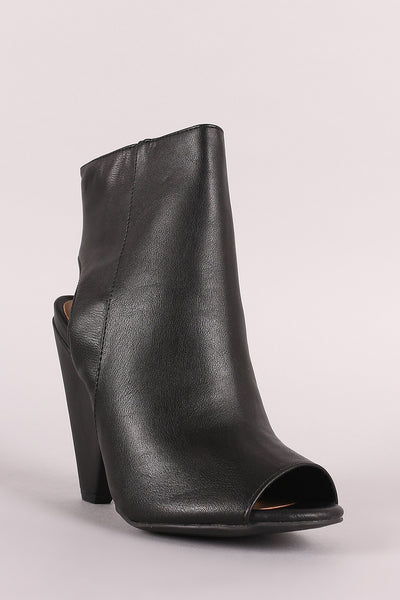 Bamboo Peep Toe Cone Heeld High Shaft Ankle Boots