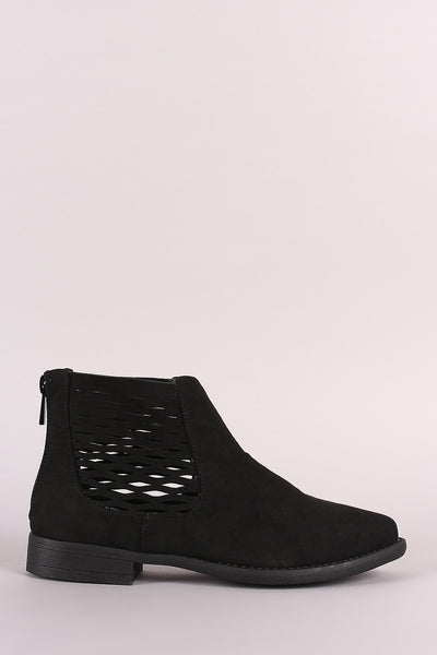 Bamboo Side Perforated Flat Ankle Boots
