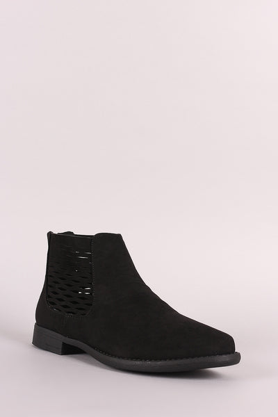 Bamboo Side Perforated Flat Ankle Boots