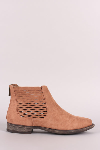 Bamboo Side Perforated Flat Ankle Boots