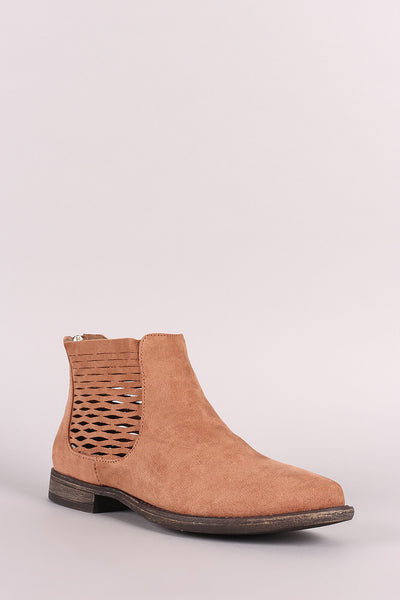 Bamboo Side Perforated Flat Ankle Boots