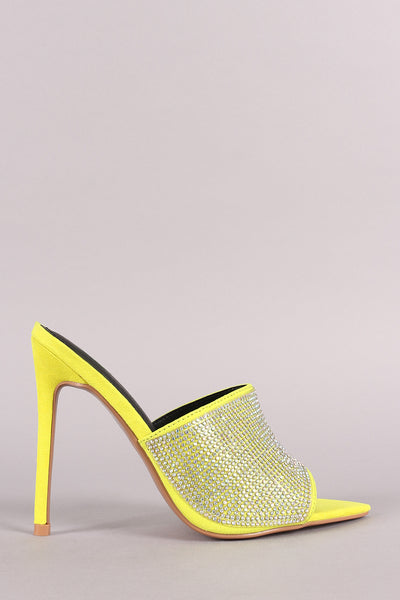 Rhinestone Embellished Pointed Open Toe Mule Heel