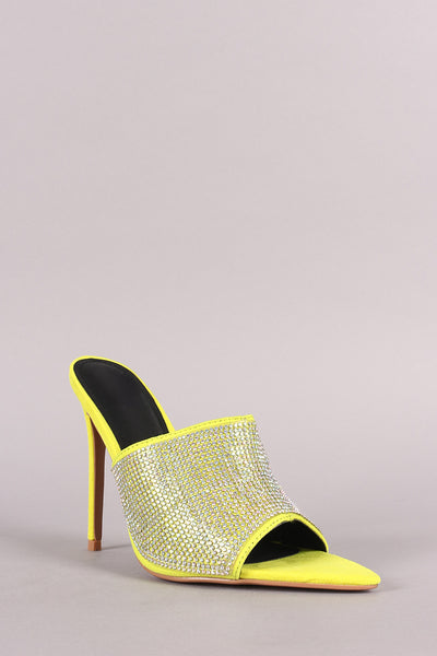 Rhinestone Embellished Pointed Open Toe Mule Heel
