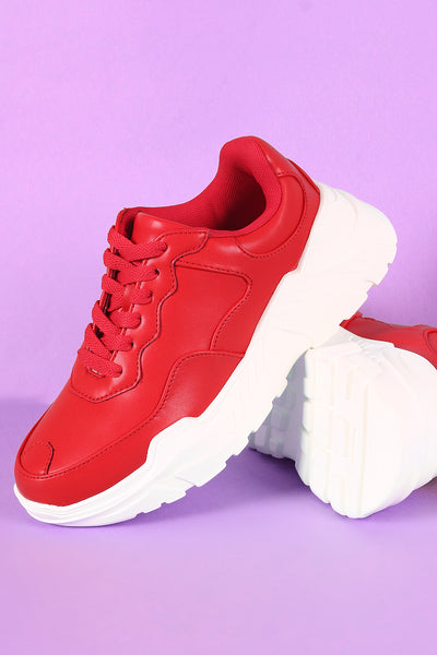 Round Toe Lace-Up Platform Sneaker