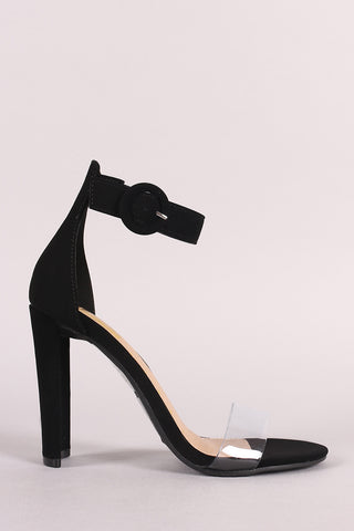Nubuck Open Toe Clear Band Ankle Strap Rectangle Heel