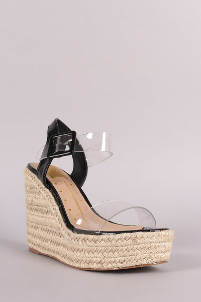 Clear Open Toe Espadrille Platform Wedge