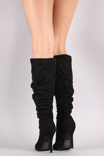 Pointy Toe Slouchy Stiletto Knee High Boots