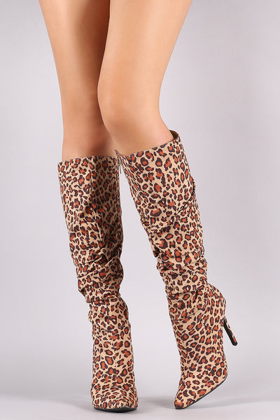Pointy Toe Slouchy Stiletto Knee High Boots