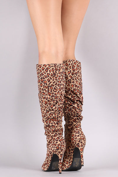 Pointy Toe Slouchy Stiletto Knee High Boots