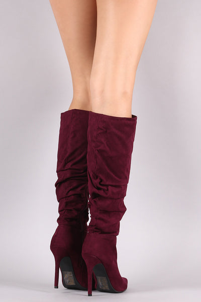Pointy Toe Slouchy Stiletto Knee High Boots