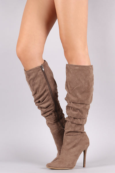 Pointy Toe Slouchy Stiletto Knee High Boots