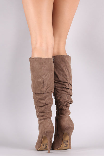 Pointy Toe Slouchy Stiletto Knee High Boots